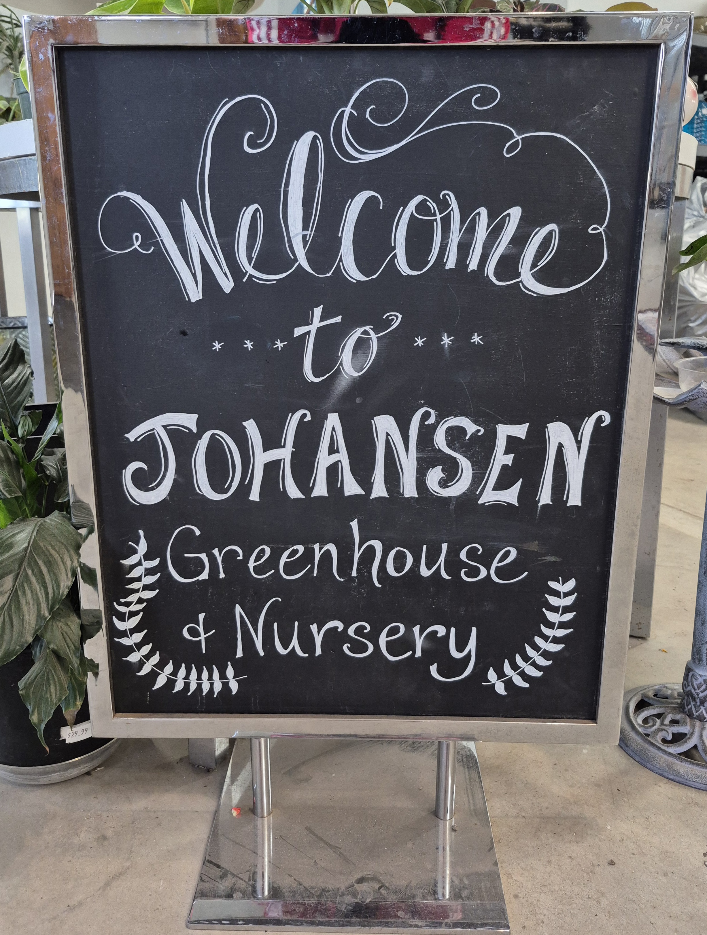 Welcome to Johansen Greenhouse sign